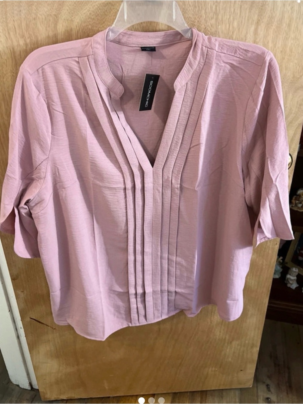 Studio Works Light Pink Pleated V-Neck Blouse